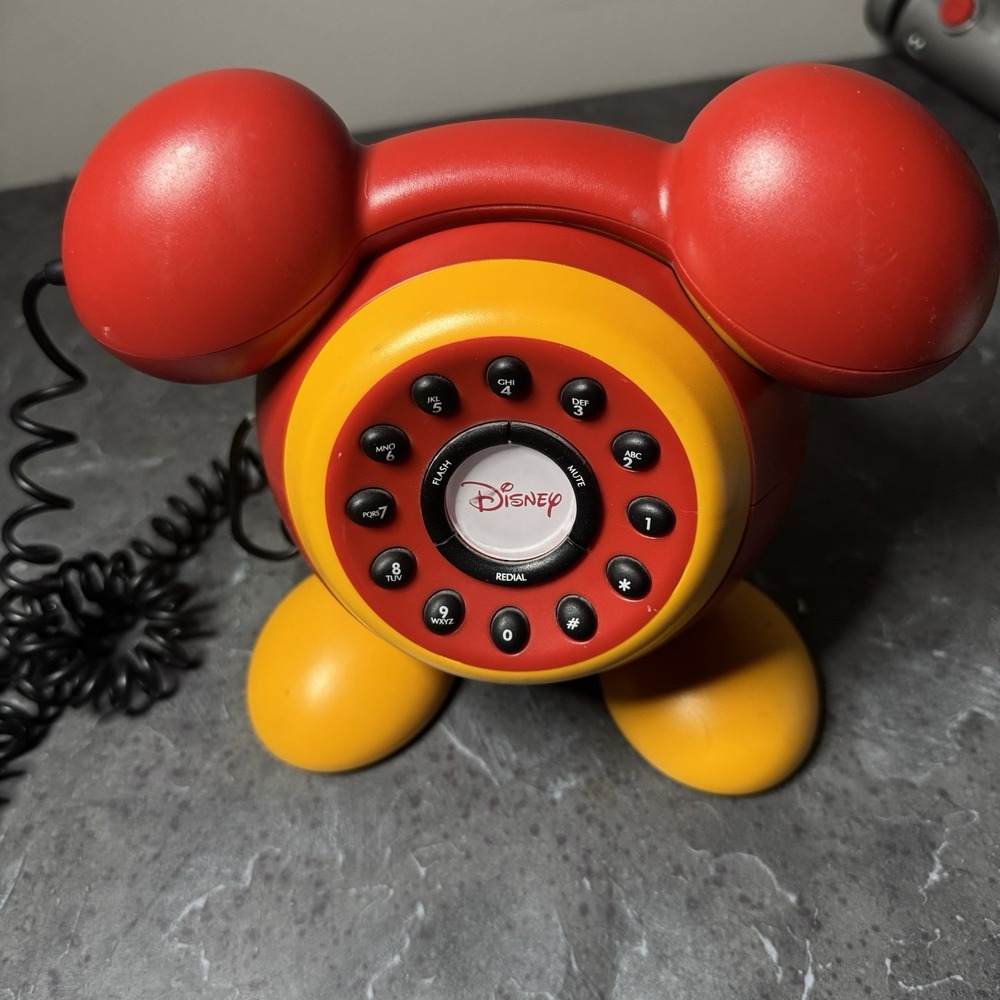 Disney Mickey Mouse Push Button Landline Telephone Red Yellow Corded Phone -READ